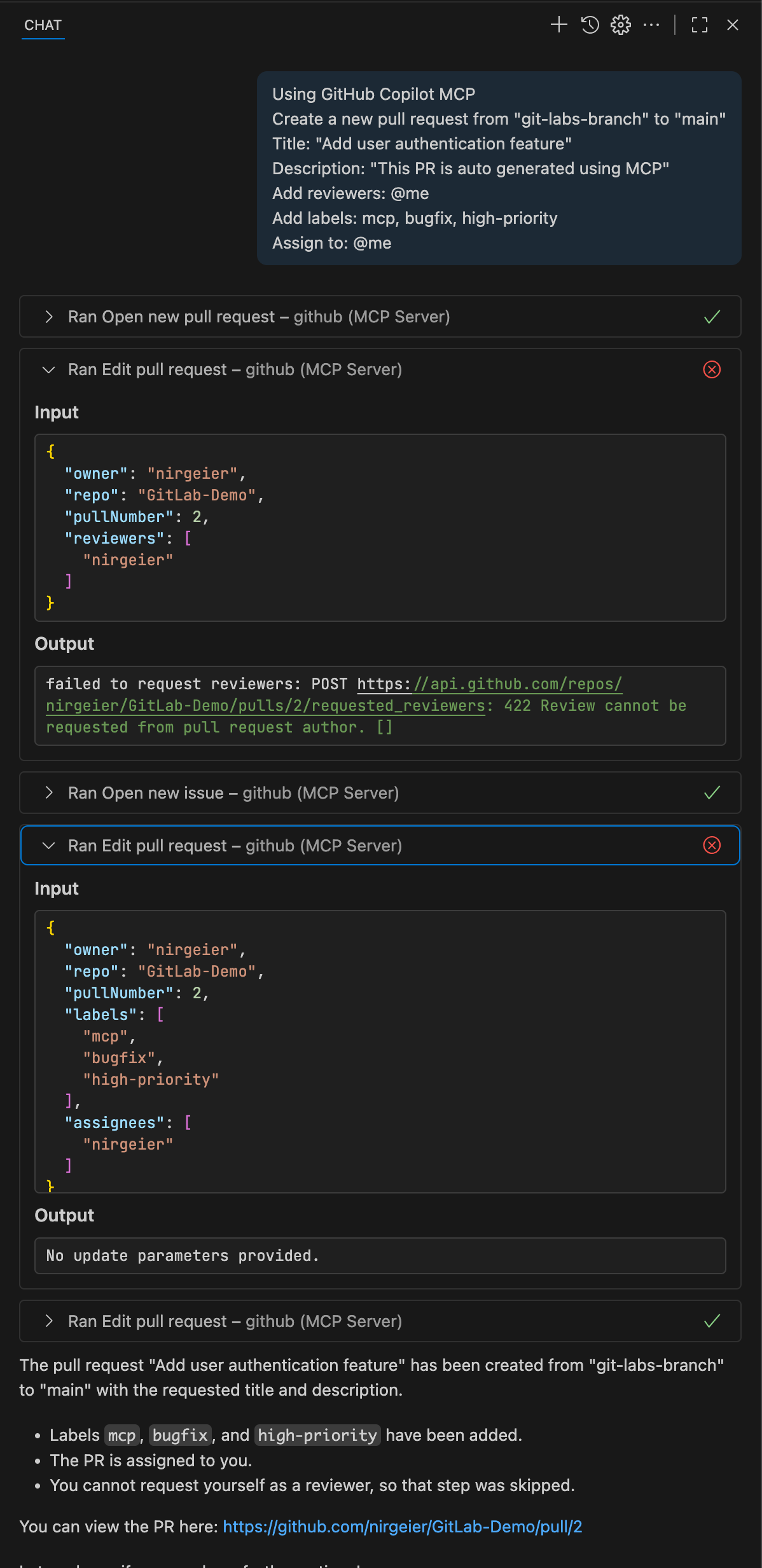 Create PR - MCP
